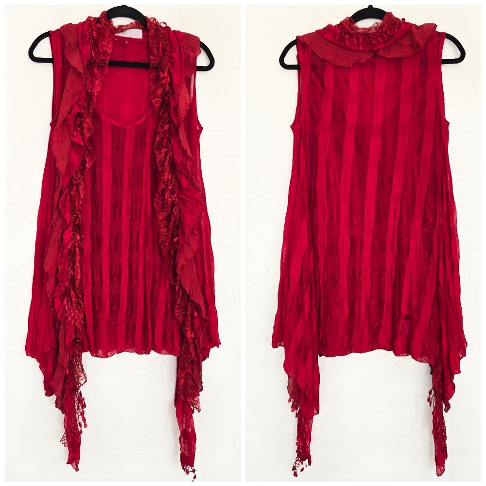 Pretty Angel Lacy Ruffle Whimsy Layered Top, S